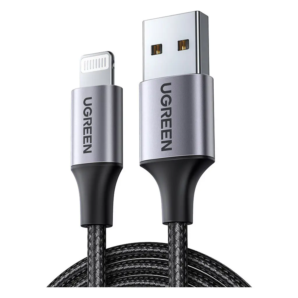 Дата кабель USB 2.0 AM to Lightning 2.0m US199 2.4A Black Ugreen (60158) - фото 2
