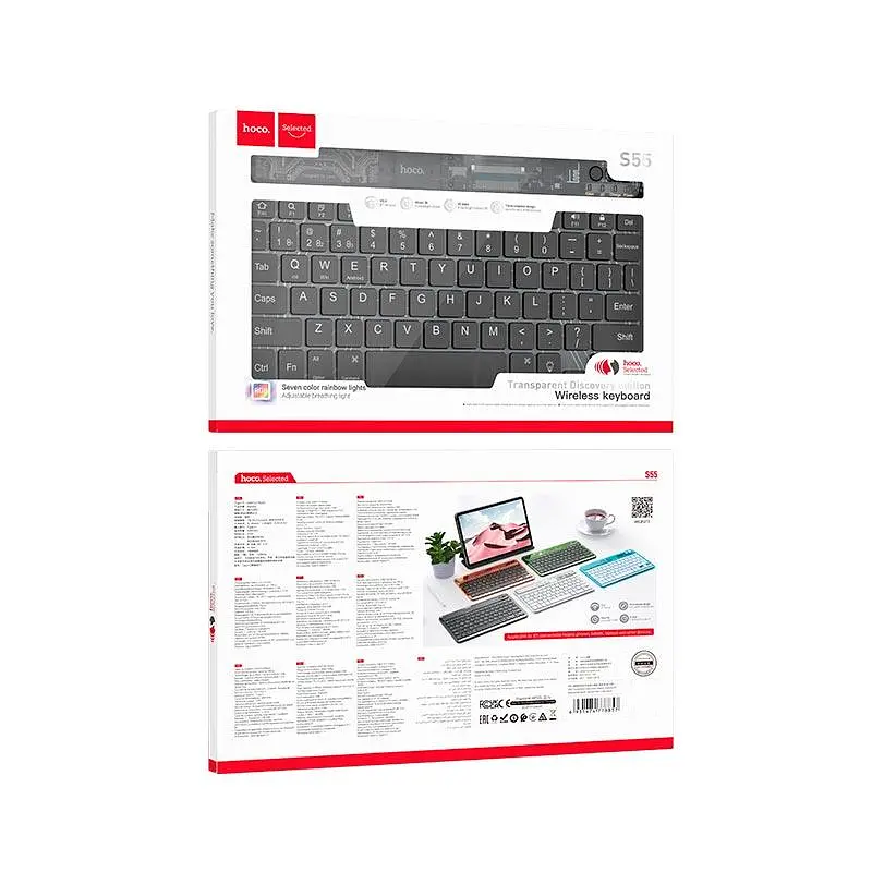 Клавиатура HOCO Transparent Discovery edition wireless BT keyboard S55 (только английский) черная - фото 8
