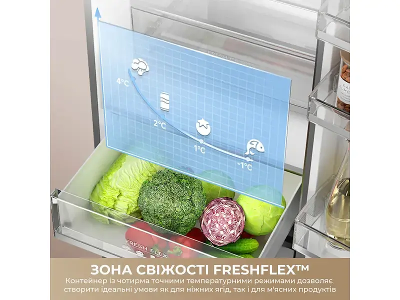 Холодильник з морозильною камерою Dreame MegaPro 185 см клас E inox (DRB400WMBEUA) - фото 2