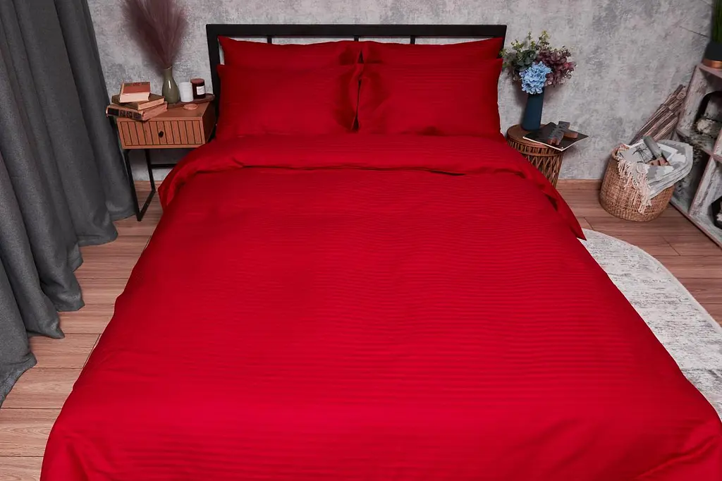 Комплект постельного белья Moon&Star Satin Stripe Stripe Red двуспальный 175х210 наволочки 4х70х70 - фото 4