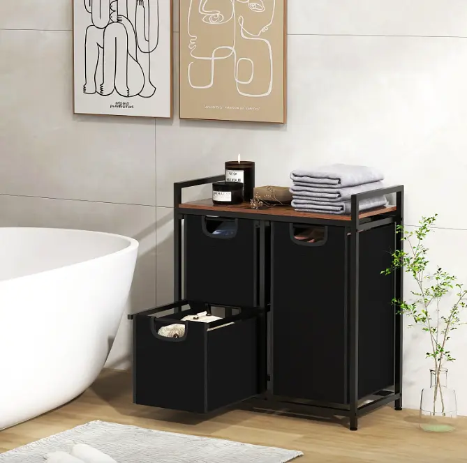 Кошик для білизни Costway Nordi 58 л в стилі Loft чорний - фото 4