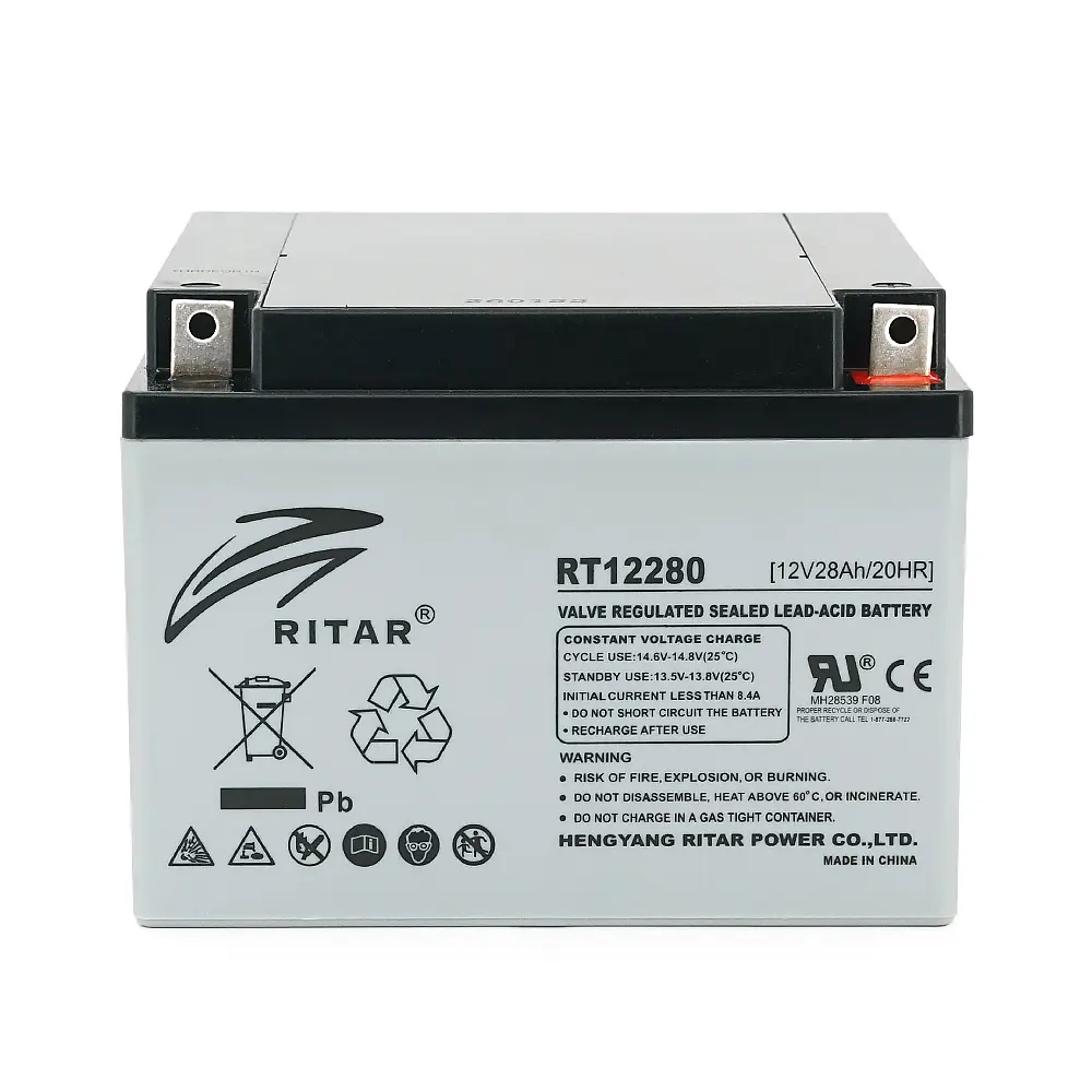 Акумуляторна батарея AGM RITAR RT12280 L5, Gray Case, 12V 28Ah (166х178х125) - фото 2