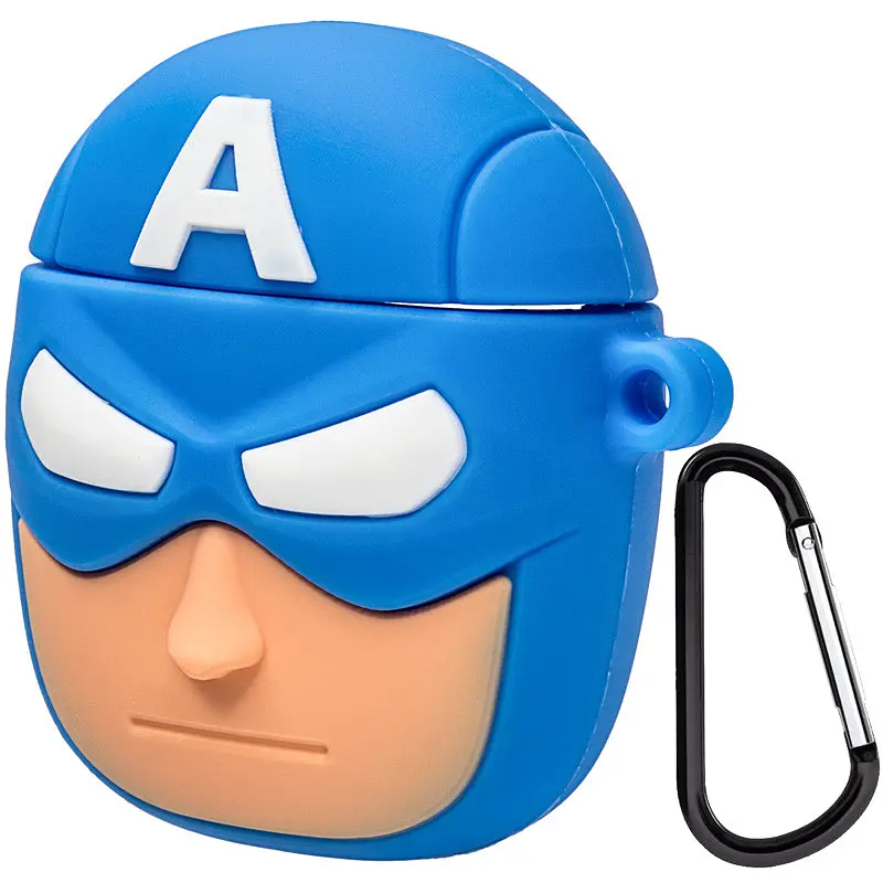 Силіконовий футляр Marvel & DC series для навушників AirPods 1/2 + карабін Капітан Америка/Синій - фото 2