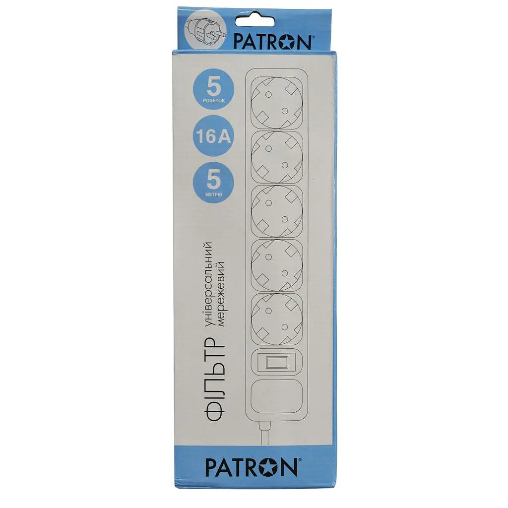 Сетевой фильтр Patron на 5 розеток чёрный 5 м (EXT-PN-SP-1655) - фото 2