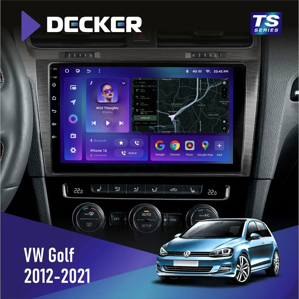 Штатна магнітола Volkswagen Golf 2012-2021 Decker D10-006 4x64, 4G Decker (НФ-00009560)