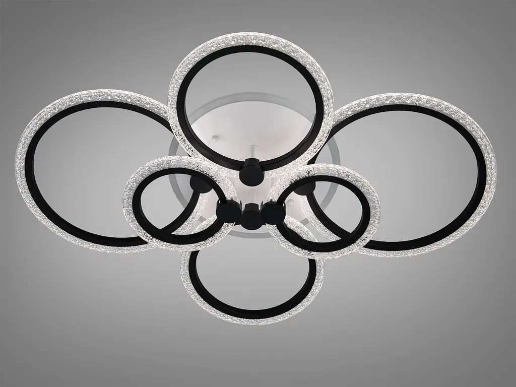 Потолочная люстра Romin Diasha черная 6 колец 105 Вт диммер - фото 3
