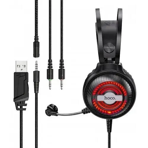 Hаушники Hoco W101 Streamer gaming headphones LED підсвічування чорно-червоні 000006729-up - фото 2