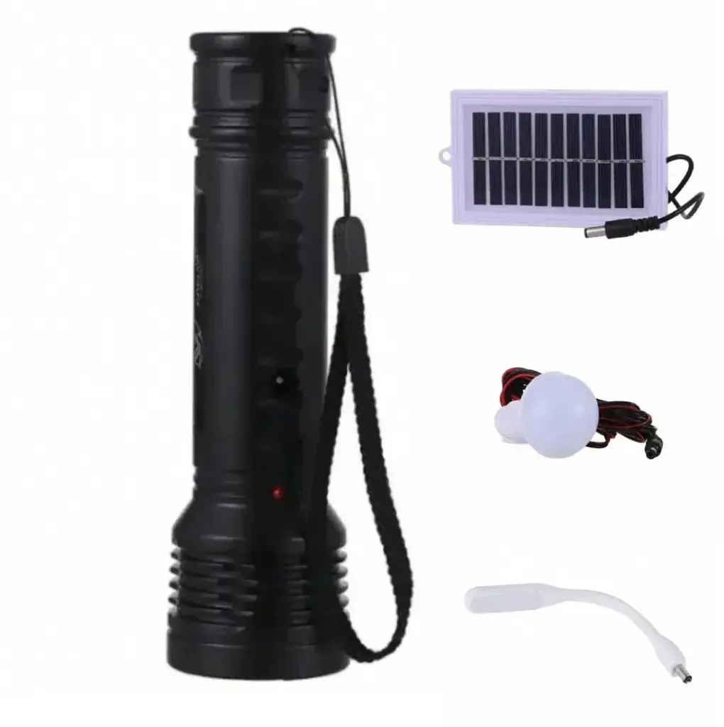 Портативный ручной аккумуляторный LED фонарь BL YW 037 с лампочкой и солнечной панелью - фото 4