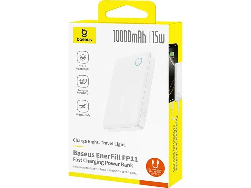 Зовнішній акумулятор (павербанк) BASEUS EnerFill FP11 10000mAh 15W White (P1008210C213-00) - фото 4