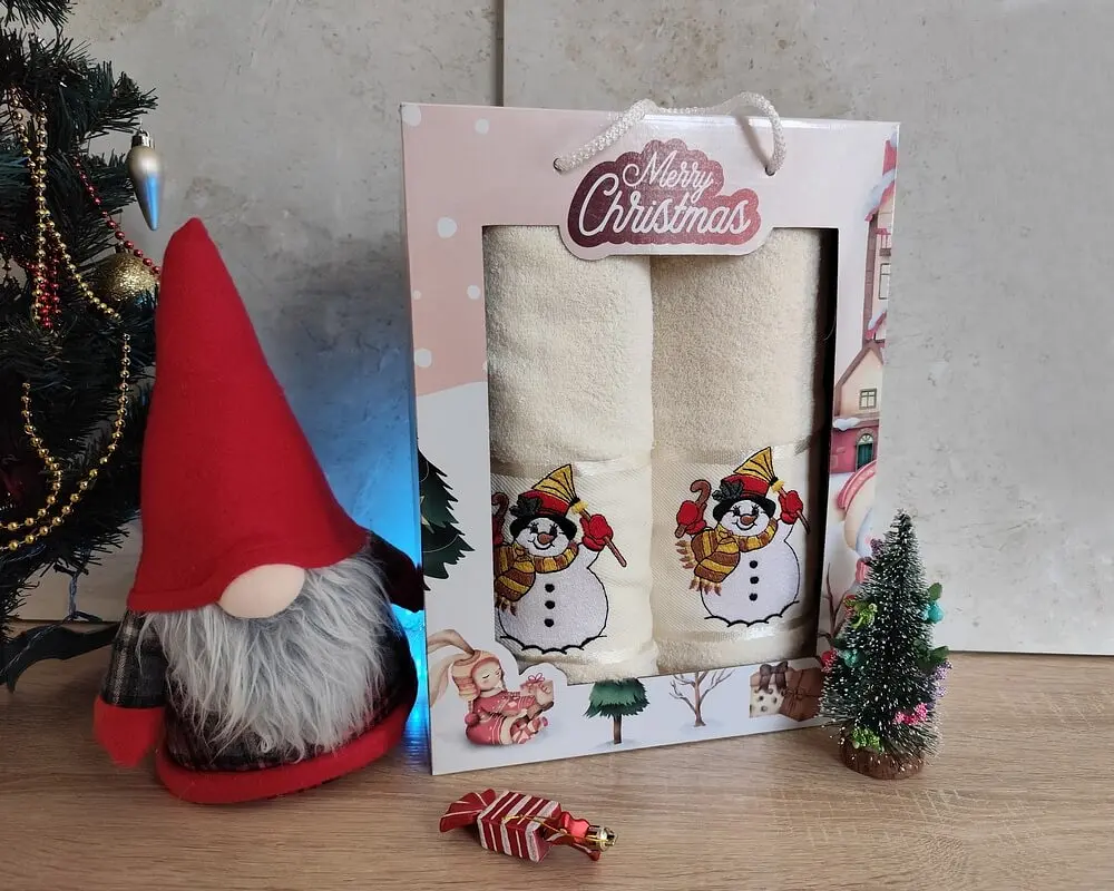 Набір новорічних рушників Gulcan 50x90+70х140 Merry Christmas Snowman Beige - фото 2