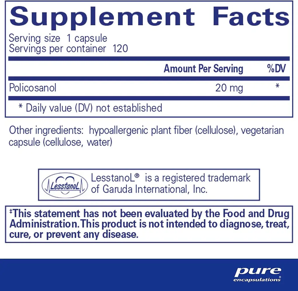 Полікозанол Pure Encapsulations Policosanol 20 мг 120 капсул - фото 2