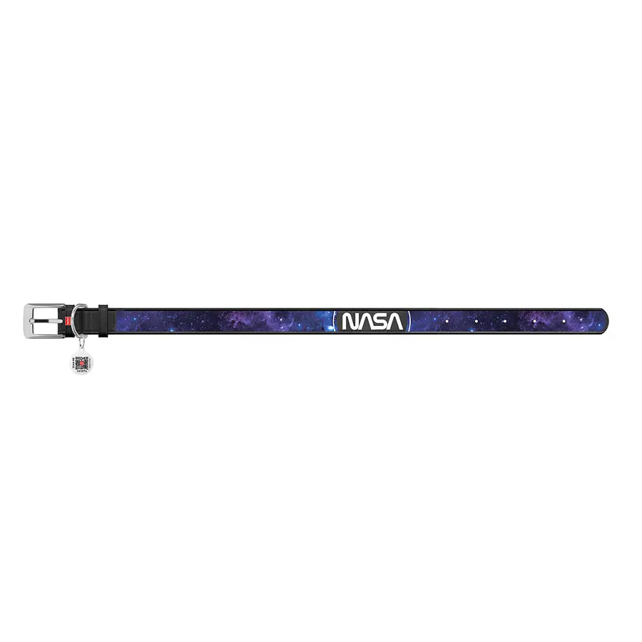 Нашийник для собак шкіряний Waudog Design з QR-паспортом "NASA21" XXS Ш 12 мм Д 18-24 см чорний - фото 2