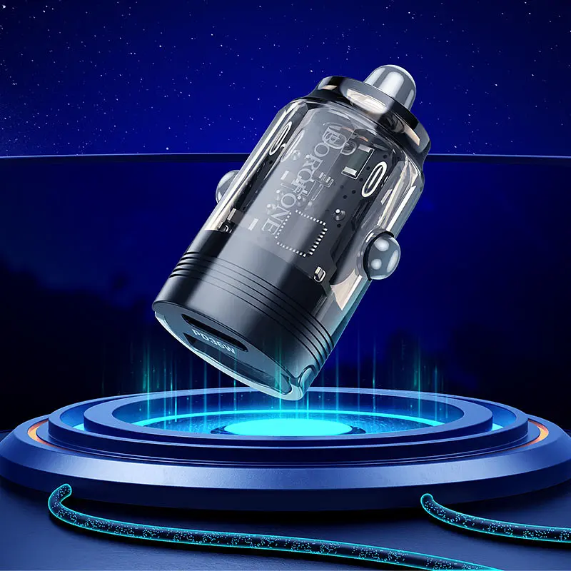 АЗП Borofone BZ29A Talented PD36W+QC3.0 (1C1A) + Type-C to Lightning Transparent black - фото 4