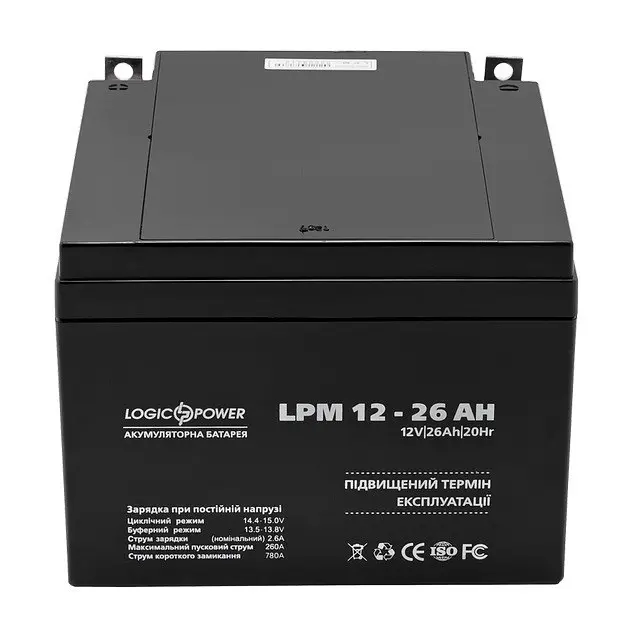 Акумулятор свинцево-кислотний LogicPower AGM LPM 12-26 AH - фото 2