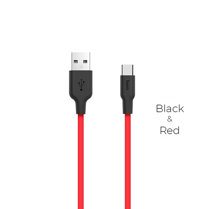 Кабель HOCO X21 USB для Type-C 2A, 1m, silicone, TPE connectors, чорний+червоний - фото 2