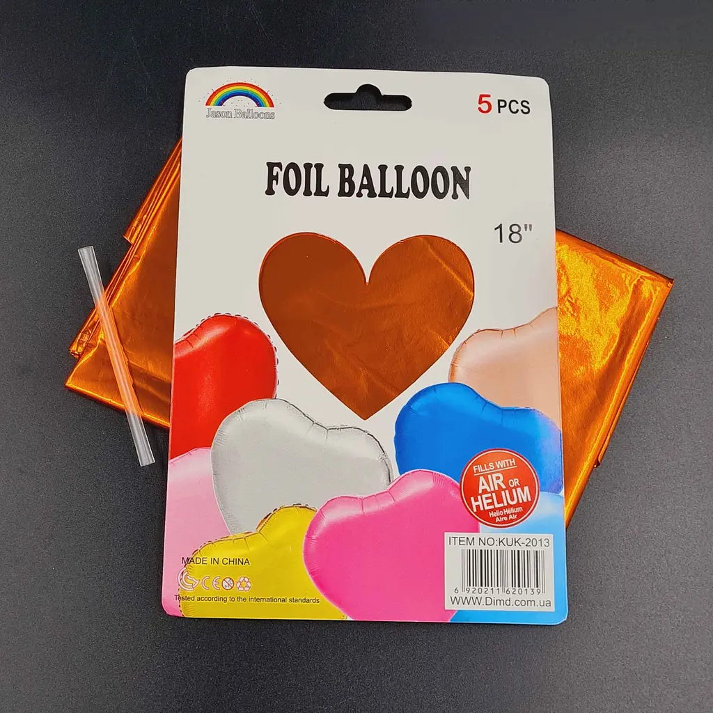 Фольгированный шарик JS Balloon "Сердце" 45 см (18") 5 шт наполнение воздухом или гелием для тематических вечеринок Коралловый - фото 2