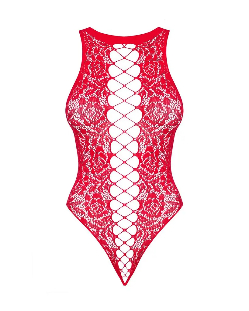 Ажурний бодістокінг із ефектом шнурівки Obsessive B120 teddy red S/M/L One size - фото 5