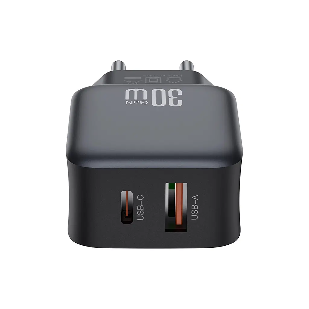 Зарядний пристрій XO L156 USB-C PD30W + USB-A QC3.0 Black (L156.black) - фото 3
