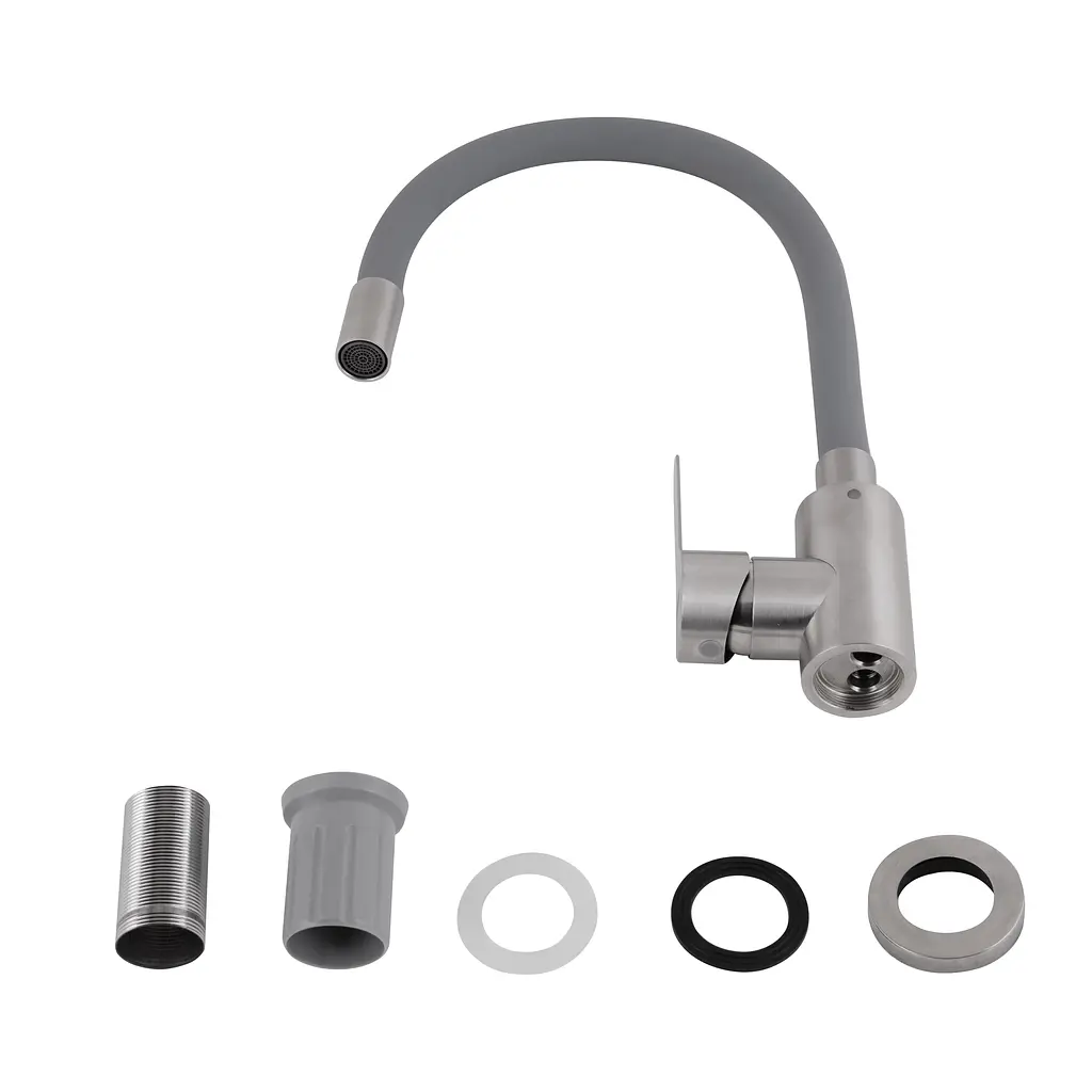 Змішувач для кухні Brinex Pure 015F3 з гнучким виливом Nickel/Grey BRIPUR015F3NKG - фото 4