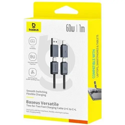 USB/PD кабель Baseus Versatile Two-for-Two U+C to C+L 60W 1m черный P10383000121-01 - фото 2