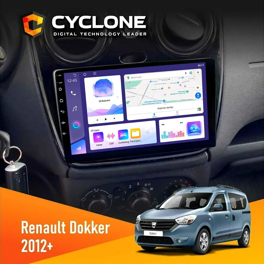 Штатна магнітола Renault Dokker, Sandero, Lodgy 2012+ Cyclone C9-011 4x64 DSP Cyclone (НФ-00007116)