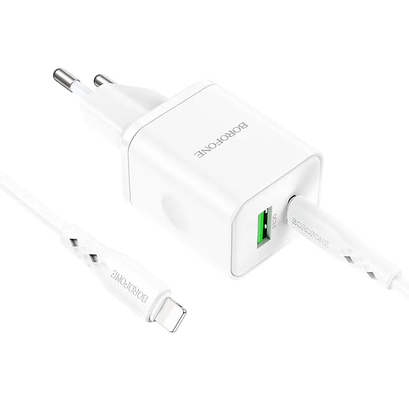 МЗП Borofone BN7 PD20W+QC3.0 (1USB-A/1C) + кабель Type-C to Lightning White - фото 3