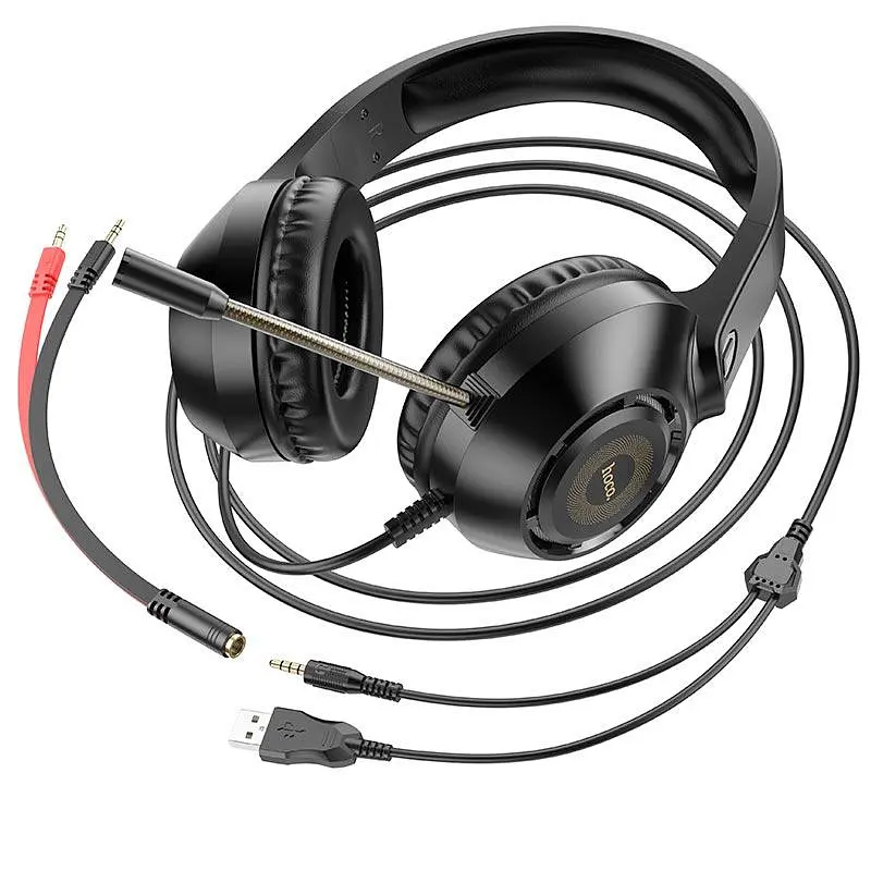 Навушники Hoco Sue headphones gaming W108 RGB-підсвітка кабель 2 метри чорні - фото 6