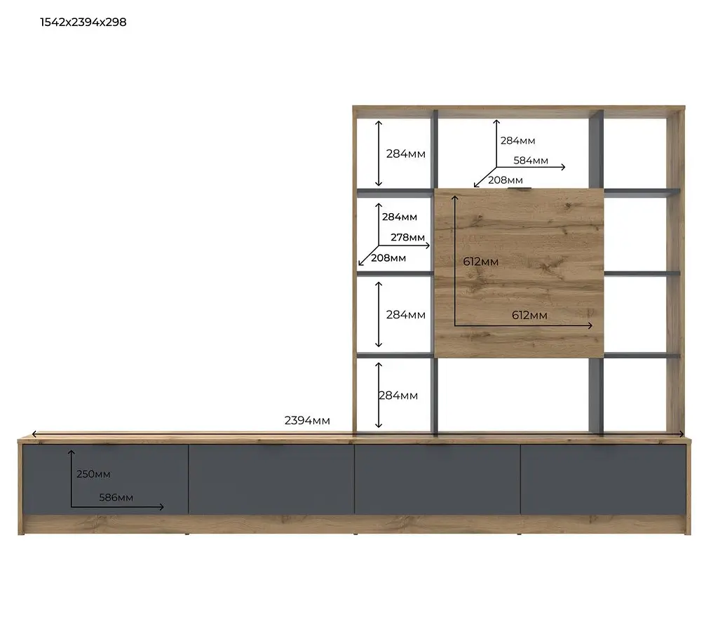 Стінка в вітальню Doros Капрі Тахо/Графіт 240х33х153 см (80388682) - фото 3