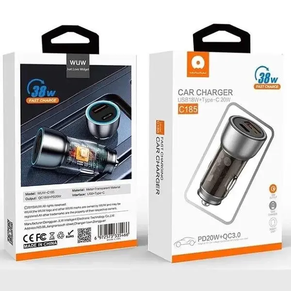 Автомобільне зарядне пристрій WUW-C185 PD20W+QC3.0 чорний - фото 2