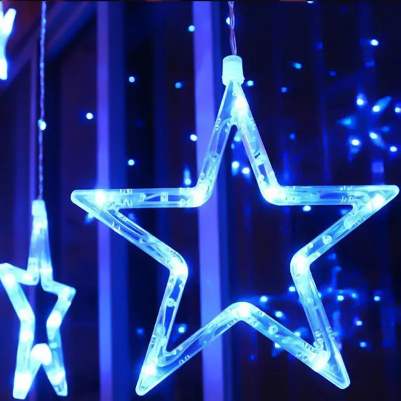 Гирлянда светодиодная Star Curtain 4.2 м 100 LED, штора звезды синяя, новогодняя бахрома для дома - фото 4