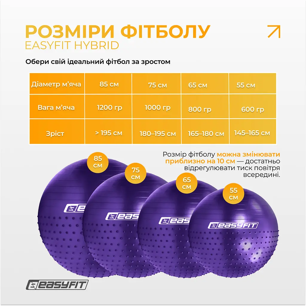 Фітбол 65 см EasyFit Hybrid фіолетовий (фітбол напівмасажний) - фото 5