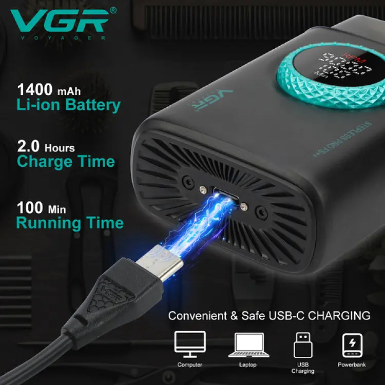 Електробритва акумуляторна шейвер VGR V-378 9000RPM LCD + дорожня сумочка (Червоний) - фото 5