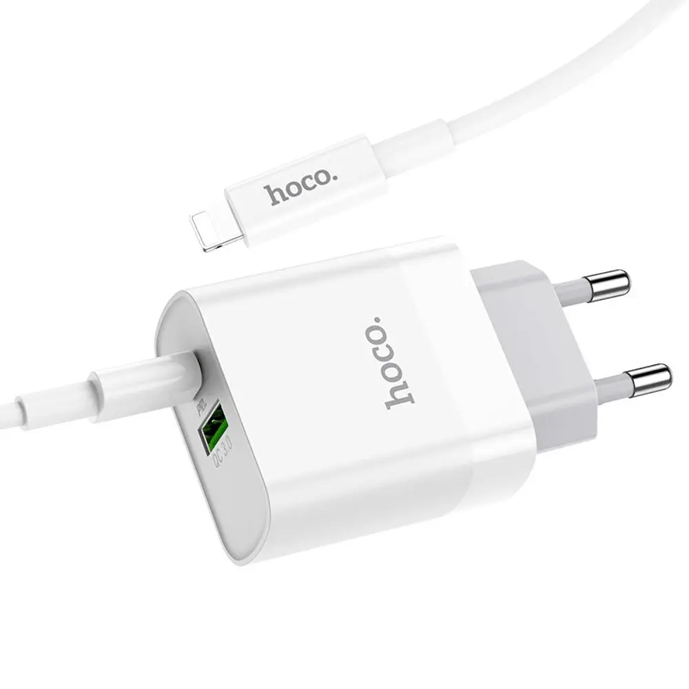 Зарядний пристрій Hoco C80A USB/ Type-C QC PD 20W білий + кабель Type-C to Lightning - фото 3