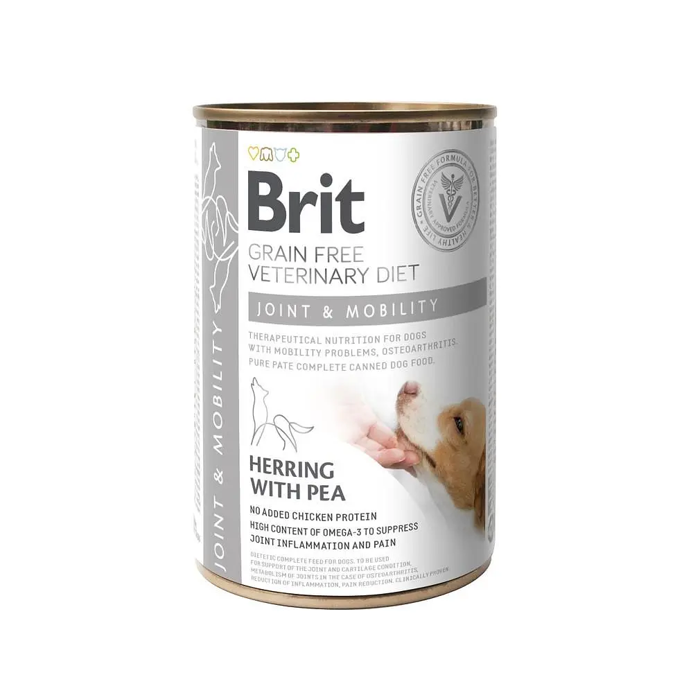 Дієтичний вологий корм для собак Brit Grain Free VetDiet Joint & Mobility для підтримки суглобів з оселедцем, індичкою та горошком 400 г (100271 / 5996)