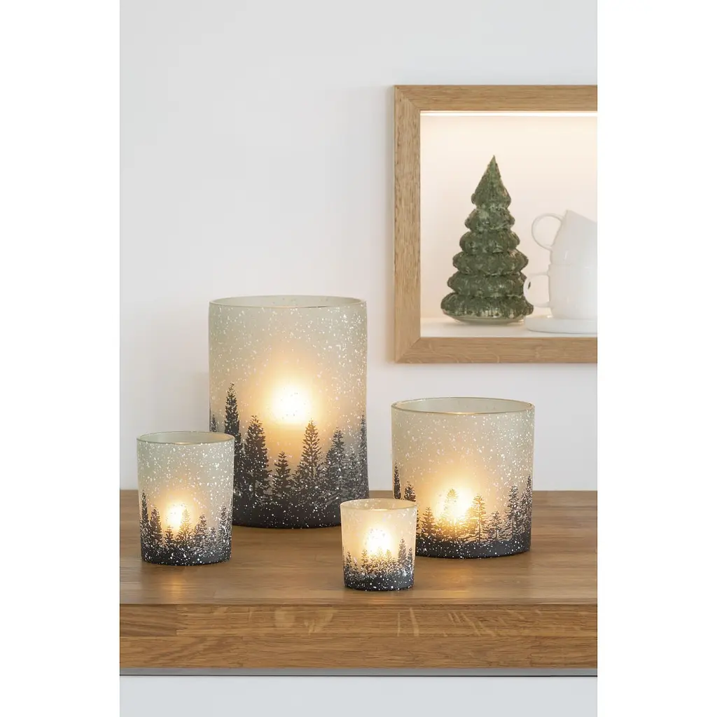 Подсвечник J-LINE новогодний стеклянный с елками высота 12 см (35264) - фото 3