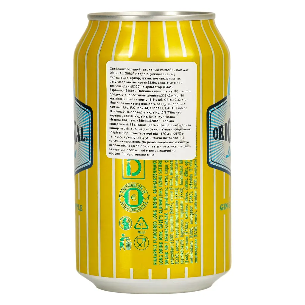 Напій слабоалкогольний газований Hartwall Original Long Drink Gin & Pineapple 0.33 л з/б  - фото 3