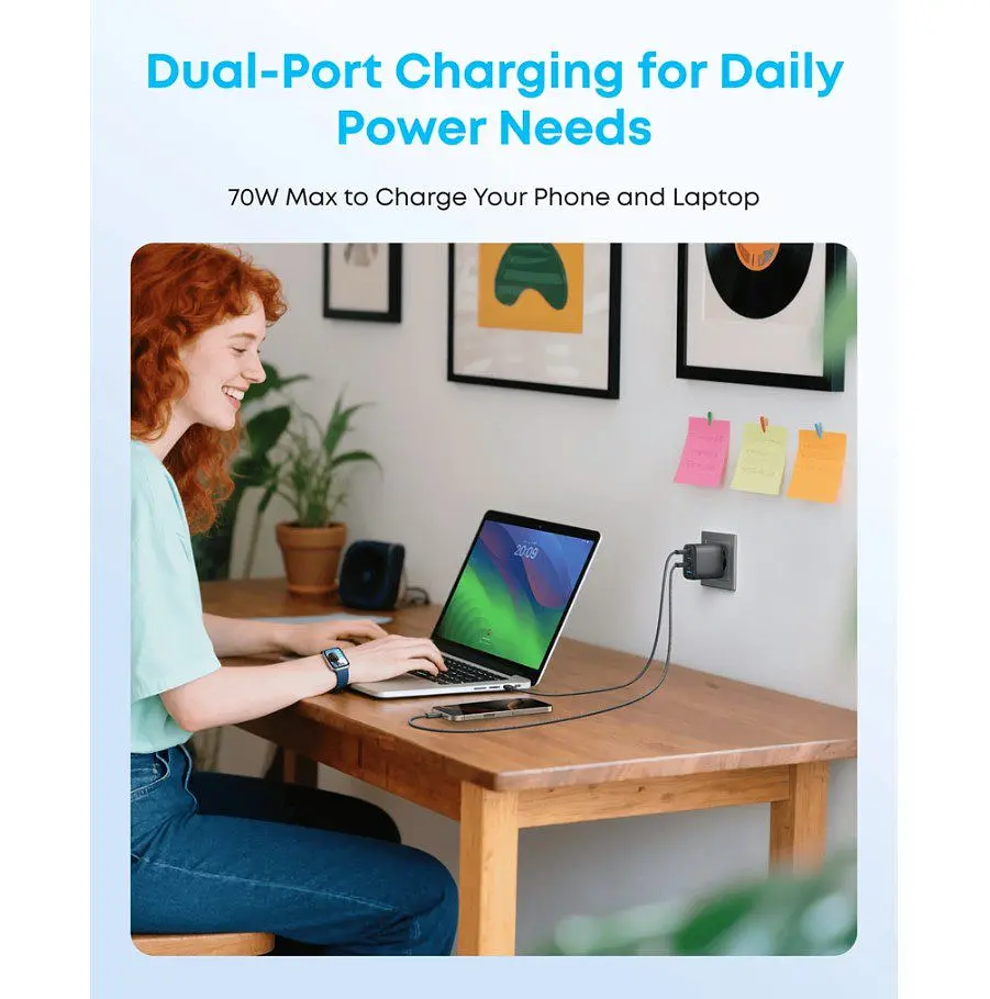 Зарядний пристрій Anker A121-CG11 GAN Charger 70 W, 3xUSB-C, 1xUSB-A, Black - фото 7
