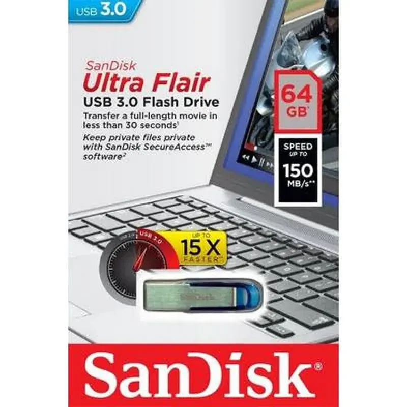 USB флеш накопичувач SanDisk 64GB Ultra Flair Blue USB 3.0 (SDCZ73-064G-G46B) - фото 6