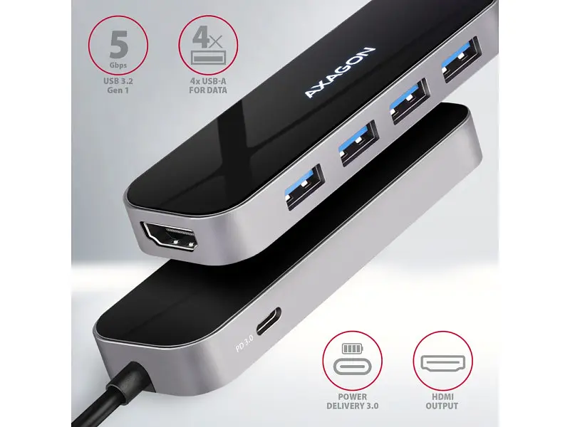 USB-хаб AXAGON USB-C 6 in1 0.2м (HMC-6H4A) - фото 2