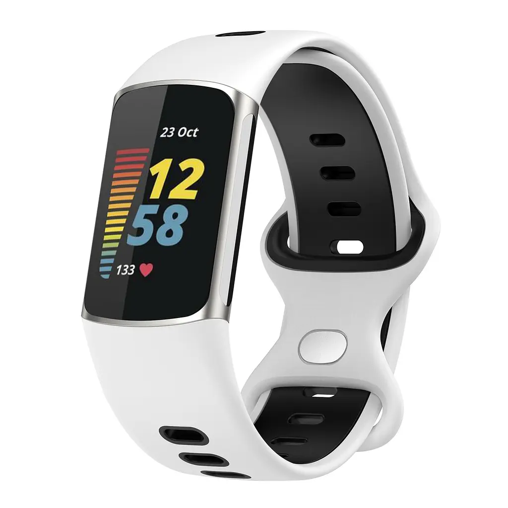 Силиконовый ремешок Primolux Sport для фитнес браслета Fitbit Charge 5/Charge 6 White Black/размер М - фото 3
