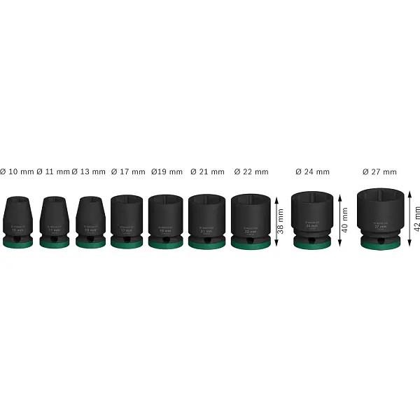 Набір ударних торцевих головок Standart 1/2, 9 шт Bosch hoz0012700 - фото 4