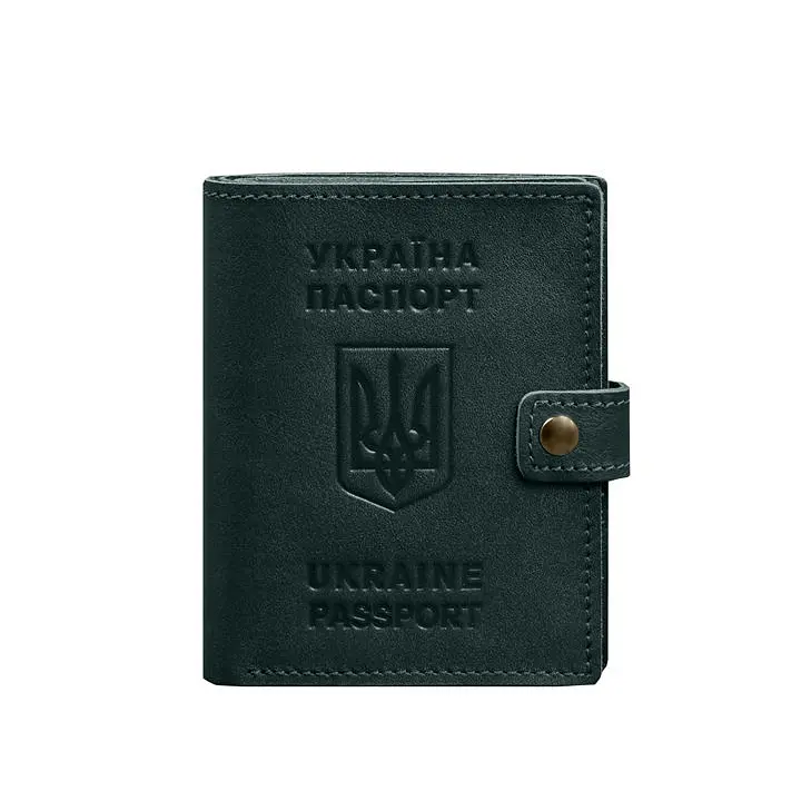 Шкіряна обкладинка-портмоне на паспорт з гербом України 25.1 Зелена - фото 9