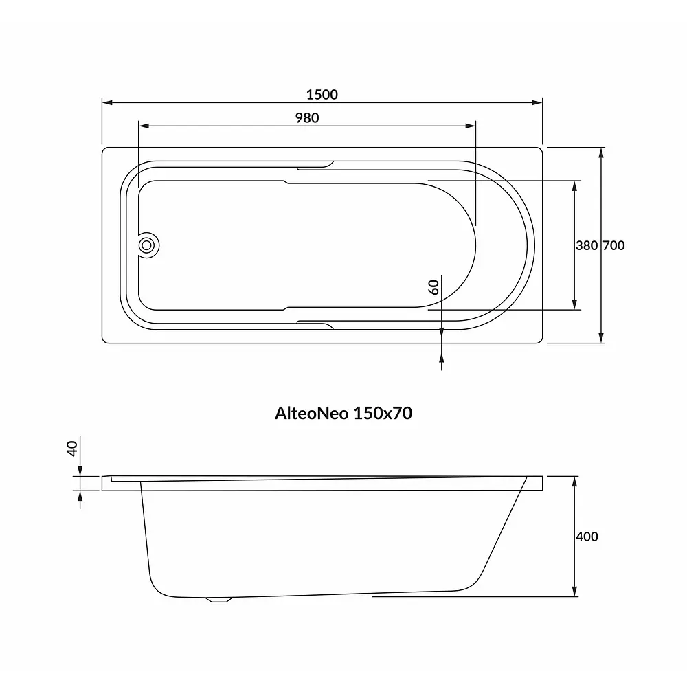Ванна акрилова Volle Altea Neo 150x70 1228.001570 Білий - фото 2