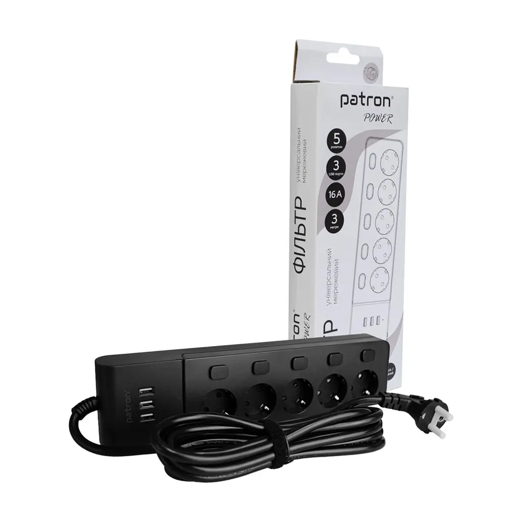 Мережевий фільтр живлення Patron SP1653-USB (EXT-PN-SP-1653-USB) - фото 3