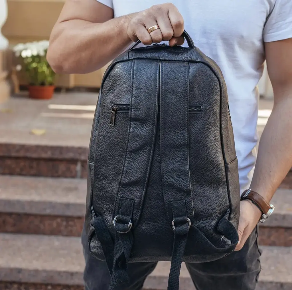 Шкіряний чоловічий рюкзак для ноутбука та поїздок чорний Tiding Bag D3-93438 - фото 8