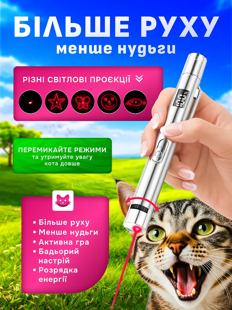 Лазерна портативна указка іграшка для котів та собак з LED дісплеєм рівня зарядки USB зарядкою ультрафіолетовий UV ліхтарик акумуляторна інтерактивна іграшка для тварин - фото 3
