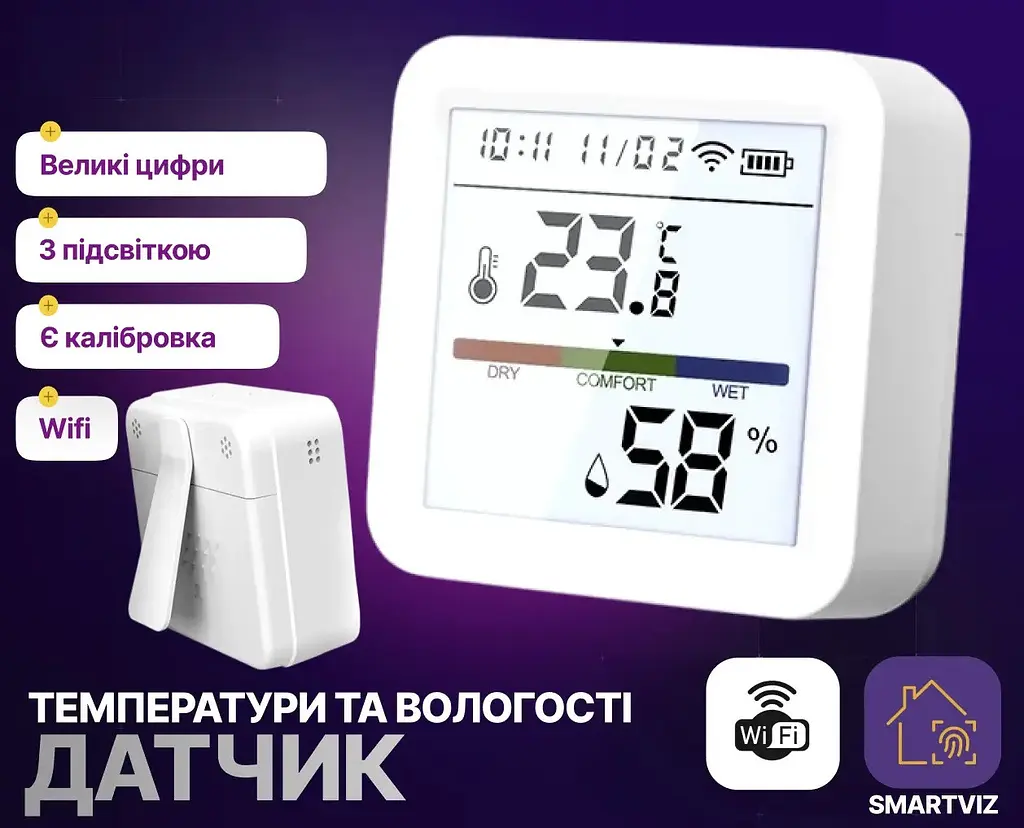 Термометр і датчик вологості розумний Tuya TH05 Smart life Wi-Fi версія кольоровий екран - фото 2