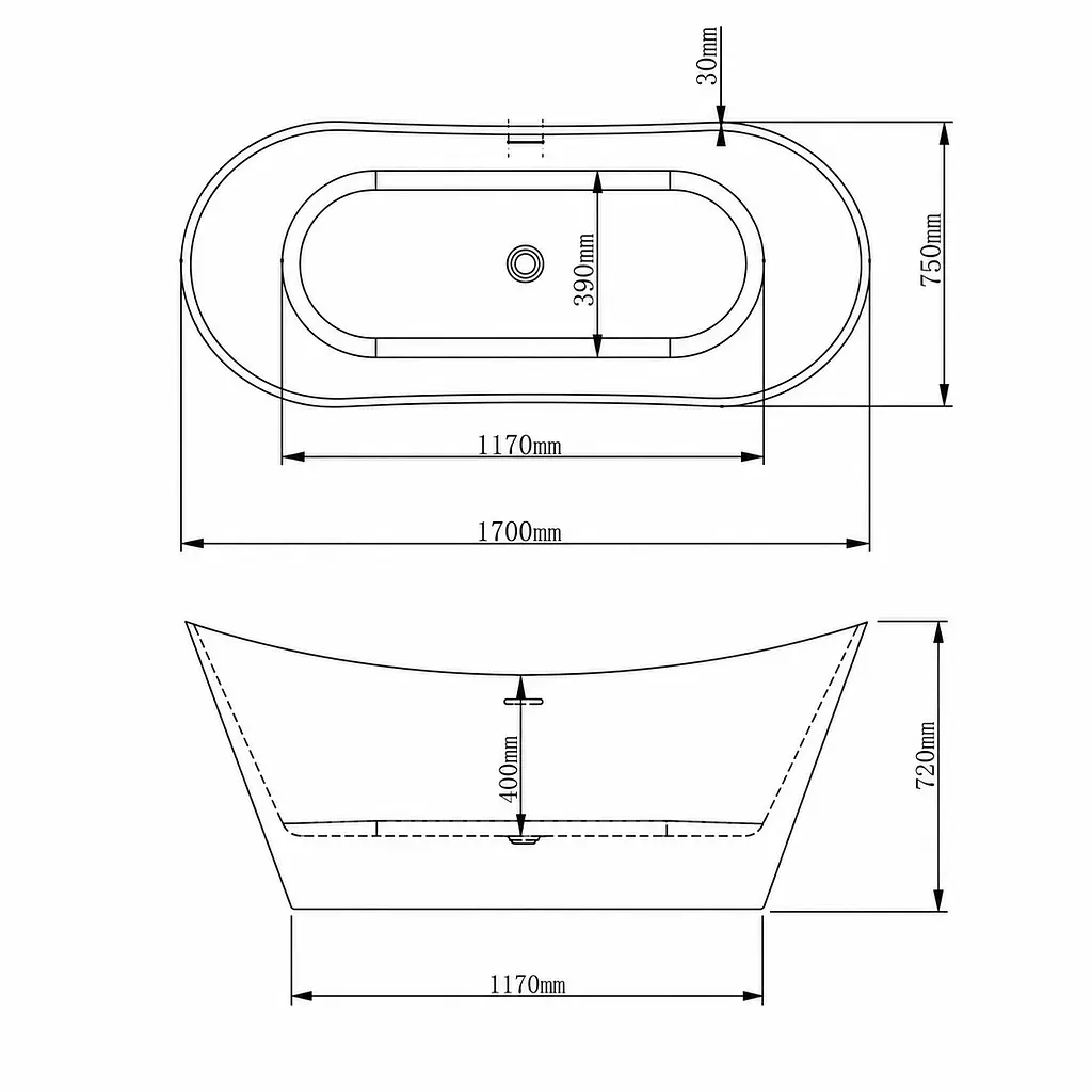 Окремостояча акрилова ванна VBI Marmolada 170x75, чорна VBI-071117 - фото 6
