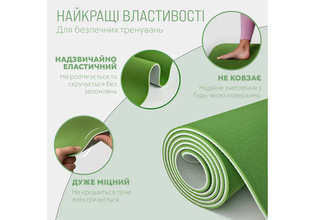 Килимок для йоги та фітнесу EasyFit TPE+TC 6 мм двошаровий + Чохол (EF-1924s-GNGY) - фото 3