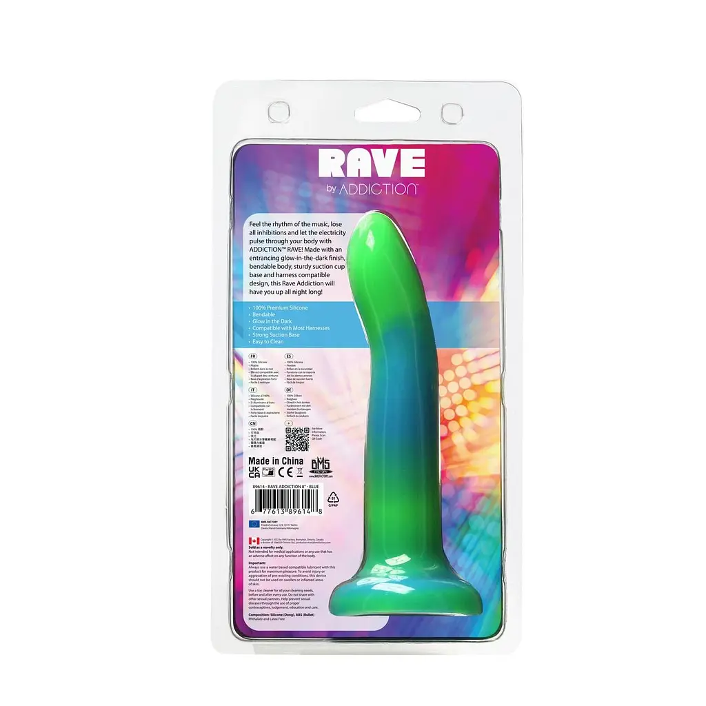 Светящийся в темноте фаллоимитатор Addiction Rave 8″ Glow in the Dark Dildo Blue Green, 20,3 см - фото 9